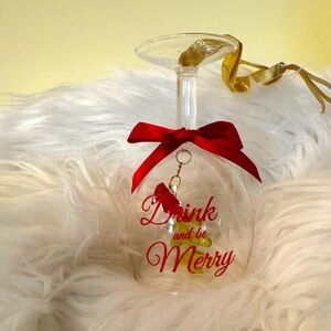 Wine glass ornament “Drink and be Merry”